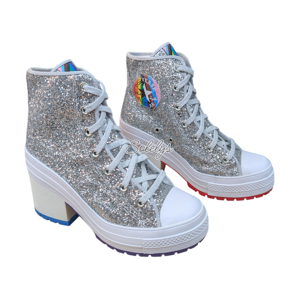 Converse Chuck 70 De Luxe Heel Glitter Platform Pride Proud to Be Boot Women 8.5 - Picture 6 of 10